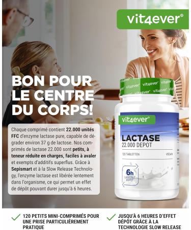 Lactase 22 000 Depot-120 extended-release tablets (Sepismart Slow Release)-High dosed with 22 000 FCC-In case of lactose intolerance+milk intolerance-No undesirable additives - Buy Online on GoSupps.com