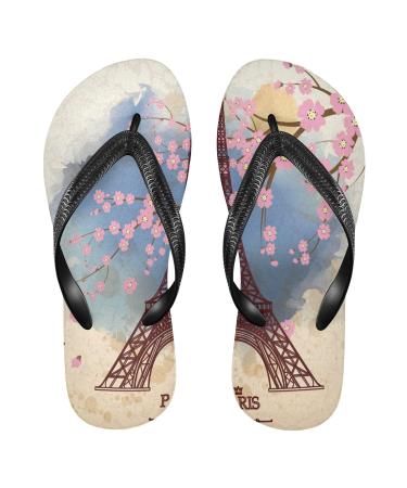 Mnsruu Eiffel Tower Paris cherry blossom flip flops flip sandals home slippers hotel spa bedroom travel m for men women Large multicolored