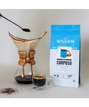 CORPOSO Whole Bean Organic Coffee | Super Dark Roast | Specialty Grade Espresso Machines Grinder | Sustainably Roasted in Canada | Caf William | Caf Biologique en grains - 650 g- 650 g resealable bag (pack of 2) CORPOSO 650 g (Pack of 2) - Buy Online on GoSupps.com