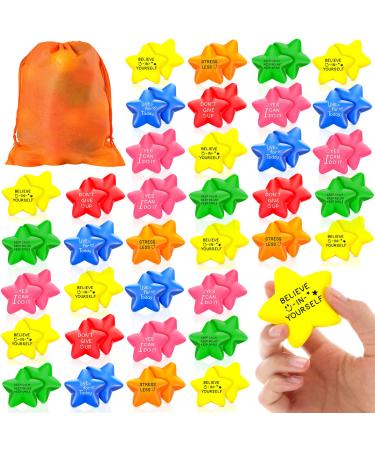 HyDren 100 Pieces Motivational Star Stress Balls 2.2 Inch Stress Relief Ball with Quotes Colorful Foam Ball Inspirational Hand Exercise Toys for Relieve Anxiety Party Favors School Carnival Reward