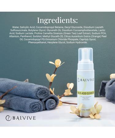 BALVIVE Foaming Facial Cleanser with Salicylic Acid Glycolic Acid & Lactic Acid & Green Tea Extract Face Wash for Acne Oily & Sensitive Skin Makeup Remover & Pore-Cleansing Skincare 6.7 fl oz - Buy Online on GoSupps.com
