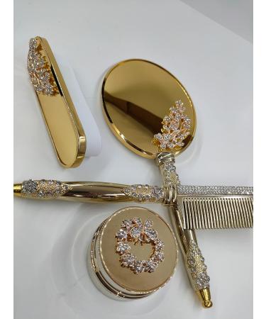 Vintage Gold Make-Up Mirror & Hairbrush Set | Antique Comb & Mirror Set for Beauty | Elegant Make-Up Accessories - Buy Online on GoSupps.com