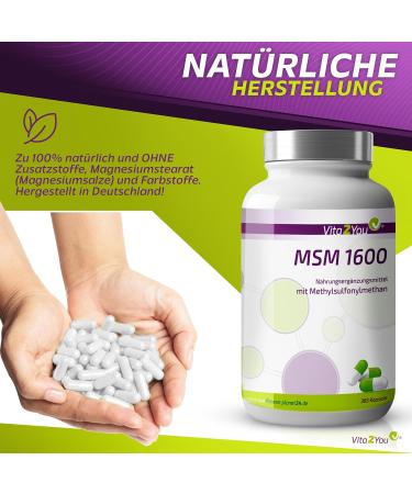  Vita2You Vita2You MSM 1600-365 Capsules - (Methylsulfonylmethane) - 800 mg per capsule - Mesh factor 40-60 - High dosed - Premium Quality - Buy Online on GoSupps.com