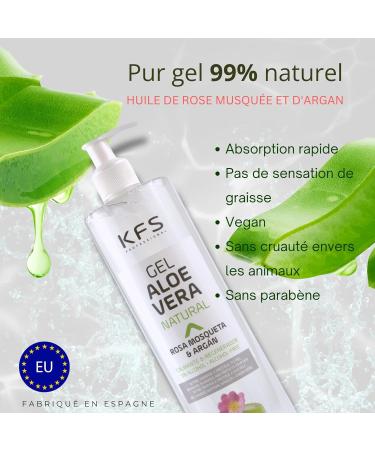 KFS Aloe Vera gel pur naturel l huile de Rose musqu e et d Argan 500 ml. Absorption imm diate et agr able texture non grasse. Nourrit hydrate rafra chit et soigne la peau. Apr s-soleil. Afersun - Buy Online on GoSupps.com