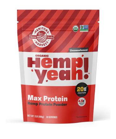 Manitoba Harvest Hemp Yeah! Organic Max Protein Powder, Unsweetened, 32oz with 20g protein and 4.5g Omegas 3&6 per Serving, Keto-Friendly, Preservative Free, Non-GMO 2 Pound (Pack of 1)