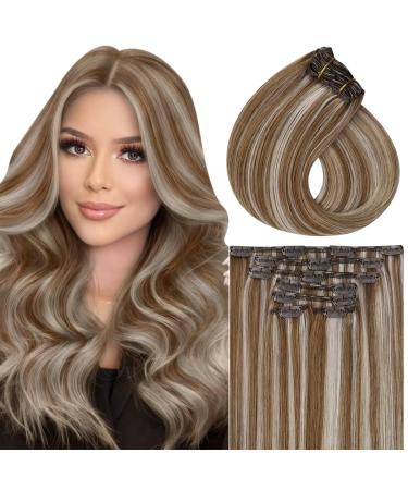 Vivien Blond Extensions Clip in Real Hair Remy Clip In Extensions Real Hair Remy Clip in Extensions Real hair hair extension light brown with platinum blonde P#8/60 60cm 7PCs/135g 24 inch-140g clip 1-1 CP P p#8/60
