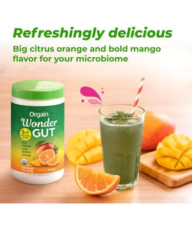 Orgain Organic Wonder Gut Fiber Supplement Powder 5 in 1 Blend with 1 Billion Probiotics Greens Vitamin C Adaptogens for Gut Health and Immune Support Non-GMO Orange Mango 7.05 oz - Buy Online on GoSupps.com