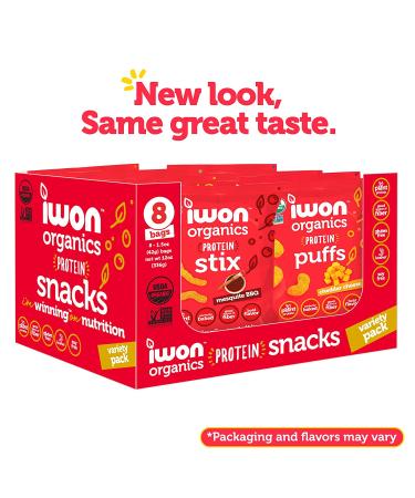 IWON Organics Snack Variety Pack - 8 Organic Protein Puffs & Snack Stix, Healthy High Protein Snacks, 1.5 oz - Buy Online on GoSupps.com