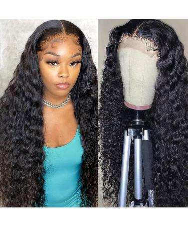 4X4 Transparent Lace Front Wigs Human Hair Water Wave Wigs 150% Density Brazilian Virgin Hair Pre Plucked with Baby Hair Wigs for Black Women Curly Water Wave Wigs 18 Inch Natural Color 4x4 water wave wig 18 Inch