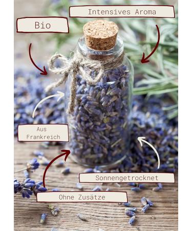  Kamelur 125 g of whole dried organic lavender flowers for an aromatic tea with organic lavender - dried organic lavender and no additives - dried organic lavender in biodegradable packaging - Buy Online on GoSupps.com
