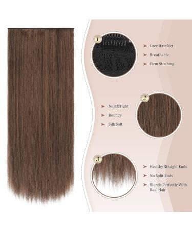 Feshfen Clip In Hair Extensions - 50cm 4PCs Synthetic Chocolate Brown Extensions for Women - Smooth Long Hair - Buy Online on GoSupps.com