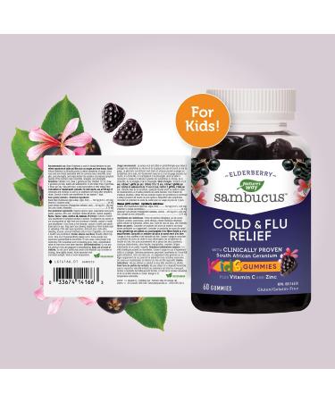 Nature's Way Sambucus Cold and Flu Relief Elderberry Gummies for Kids Used in Herbal Medicine to Help Relieve Symptoms (Cough Runny Nose and Sore Throat) in Children age 3+ 60 Gummies - Buy Online on GoSupps.com