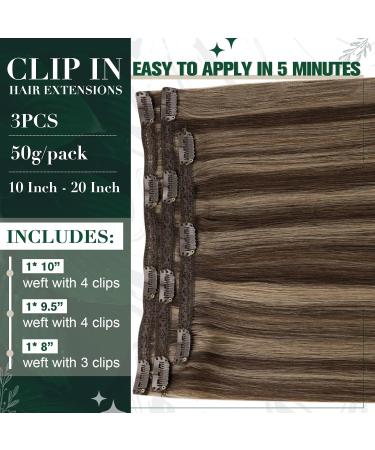 Runature 45cm Clip In Extensions - Real Remy Human Hair - Dark Brown & Dark Blond #3P12 - 50g - 3 Pieces - Buy Online on GoSupps.com