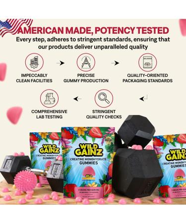 WILD GAINZ Creatine Monohydrate Gummies Bundle Strawberry & Lemon | 5000mg Sugar-Free Vegan Non-GMO Gluten-Free | Supports Muscle Growth Strength & Focus | Made in USA 270 Total Chews - Buy Online on GoSupps.com