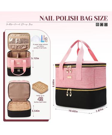 Large Capacity Double Layer Nail Polish Organizer Case - Holds 42 Bottles | Nail Tech Supplies Storage Bag - Stylish Blackpink Design - Buy Online on GoSupps.com