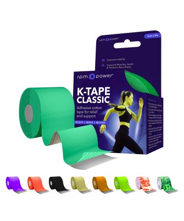 RPM Power Kinesiology Tape (5 Metres) - Sports Tape Latex Free Water Resistant Tape for Muscles & Joints - Perfect for Sports Muscle Aches & Rehabilitation (Single Box Green) Single Box Green