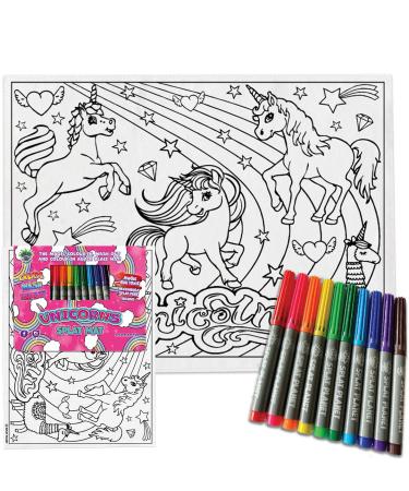 Splat planet Color in Unicorn Cotton Toddler placemat with 10 Non-Toxic Washable Magic pens - Color in and wash Out Place mat