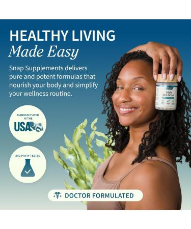 Snap Supplements Irish Sea Moss with Bladderwrack, Burdock Root & Iodine Natural Sea Moss Supplement to Support Gut Health, Energy & Healthy-Looking Skin, 60 Vegan Capsules (1 Month Supply) - Buy Online on GoSupps.com