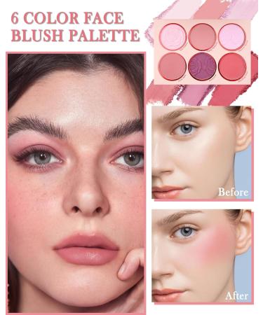 6 Colors Matte Blush Palette with Brush Set Contour Eyeshadow Highlighter Multiuse Makeup Palette for Cheek Long-lasting Waterproof Silky Texture High Pigment Rose Embossed Blusher for Women Gift-01 - Buy Online on GoSupps.com
