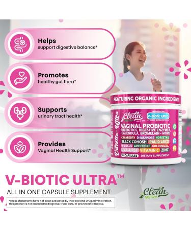 Clean Nutra Vaginal Probiotics for Women + Prebiotics Digestive Enzymes Bromelain Cranberry D Mannose Horsetail Black Cohosh Artichoke Hibiscus Flowers Probiotic for Digestive Health 90 Vegan Capsules 1 - Buy Online on GoSupps.com