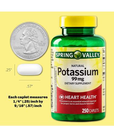Spring Valley Potassium Supplement 99mg Caplets - 8 Month Supply - Supports Heart, Nerve, & Muscle Function - Includes Vitamin Pouch and Supplement Guide - Buy Online on GoSupps.com
