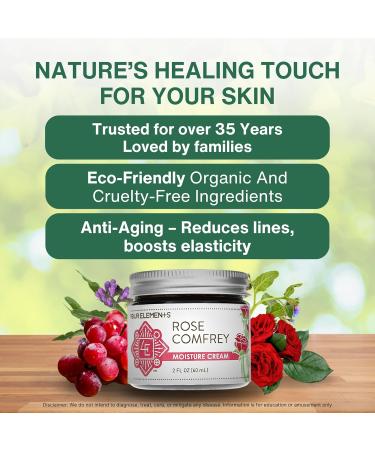 Four Elements 4E Rose Comfrey Moisture Cream a Natural Non-Greasy Organic Cream that help Soothe and Calm your Skin 2 OZ - Buy Online on GoSupps.com