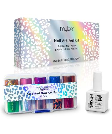 Mylee Nail Art Foil Kit Nail Art Foils Self-Adhesive Chrome and Metallic Nail Art Stickers Nail Art Decoration Foil Sticker Transfers Manicure Set with Adhesive Nail Art Foil Glue Gel - Buy Online on GoSupps.com