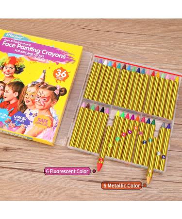 Face Paint Crayons for Kids - 36 Makeup Sticks & Stencils - Professional Face Painting Kit for Halloween or Birthday Party - 6 Fluorescent, 6 Metallic, 24 Classic Colors - Safe for Sensitive Skin - Buy Online on GoSupps.com