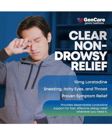 GenCare 24 Hour Nondrowsy Allergy Relief Tablets Loratadine 10mg 300 Count Daily Allergy Medicine Non Drowsy Antihistamine for Adults & Kids Age 6+ Generic for Clariten 10 mg Single Tablet Dose - Buy Online on GoSupps.com