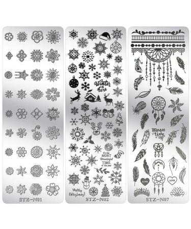 Mwoot 6Pcs Nail Art Stamping Plate Set - Cat, Feather, Snowflakes, Leaves Theme Manicure Print Tool - Buy Online on GoSupps.com