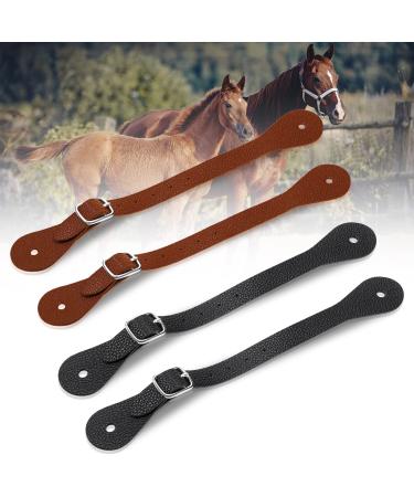 4 Pcs Single Ply Spur Straps Leather Horizons Spur Straps Western Man Women Boot Straps Latigo Leather Boot Spurs for Riding Horse, Black and Brown
