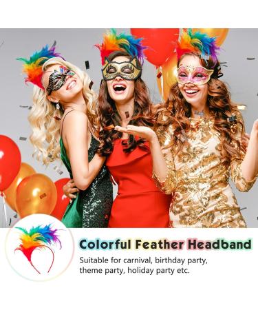 Colorful Feather Headband Fascinator Headbands Cosplay Hair Bands Carnival Party Headdress Rainbow Headband Feather Headdress Costume for Easter Day Wedding Halloween Party (Bright Color) - Buy Online on GoSupps.com