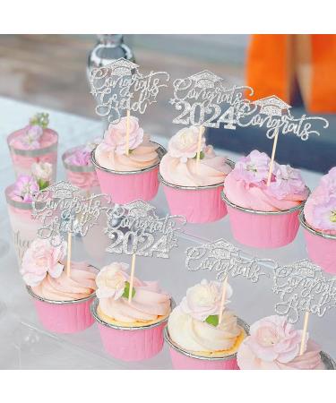30 Pack 2023 Graduation Cupcake Toppers Glitter Grad Cap Cupcake Picks for 2023 Graduation Theme School Party Cake Decoration Supplies Silver congrats (30 pcs) Silver - Buy Online on GoSupps.com