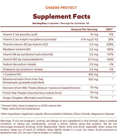 Cheers Protect Liver Supplement | L-Cysteine + DHM Formula | Boost Glutathione | 30 Doses | Milk Thistle, B-Vitamins, Ginger - Buy Online on GoSupps.com