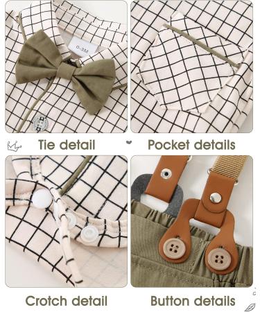 Amissz Baby Boy Gentleman Suit Set - Formal Tuxedo Romper + Suspender Pants + Beret Hat | 0-18 Months | Green (3-6 Months) - Buy Online on GoSupps.com