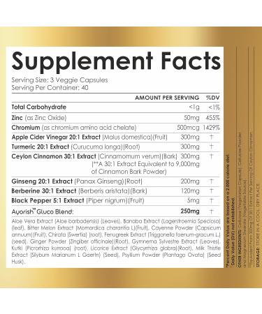 Ayorish Ceylon Cinnamon Capsule 30:1 Extract Equivalent to 9000mg | Turmeric Ginseng Apple Cider Vinegar Berberine Plus Bitter Melon Gymnema Kutki Chirata 120 Veg Capsules 60 Days Supply - Buy Online on GoSupps.com