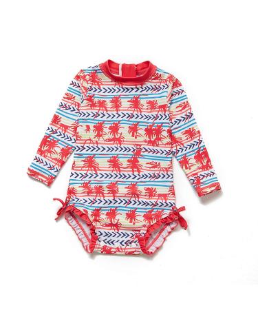 BONVERANO Baby Girls Swimsuit Toddler Bathing Suit Long-Sleeve Zipper One Piece Swimwear with UPF 50+ Sun Protection 6-9 Months Red Coco