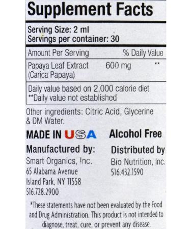 Buy Bio Nutrition Papaya Leaf Extract - 2 oz | Smart Organics Herbal Supplement - Buy Online on GoSupps.com