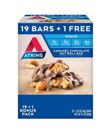 Atkins Snack bar, Caramel Chocolate Nut Roll, Keto Friendly (20 ct.), 31 Ounce Caramel Chocolate Nut 31 Ounce (Pack of 1)