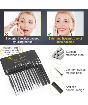 Pimple Popper Tool Kit - 15 PCS Professional Stainless Steel Blackhead Remover Set for Acne Removal - Includes Metal Case - Black - Buy Online on GoSupps.com