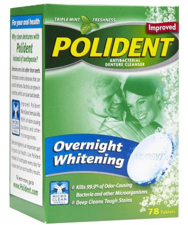 Polident Overnight Whitening Antibacterial Denture Cleanser Tablets 78-Count Boxes (Pack of 3)