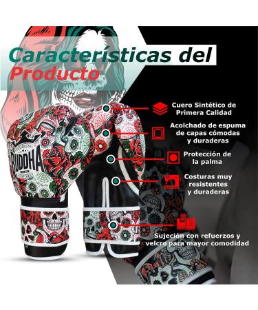 Buddha Fight Wear Fantasy Luzbel Boxing Gloves - 16oz Red - Muay Thai & Kickboxing - Odor-Resistant Synthetic Leather - Reinforced Seams - Unique Designs - Buy Online on GoSupps.com