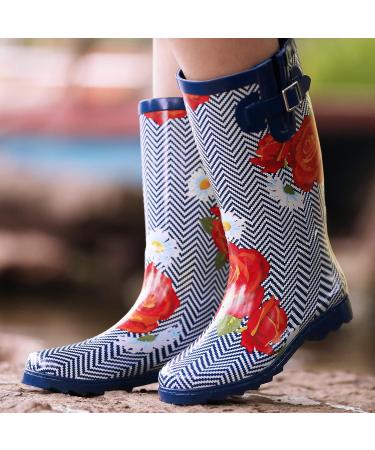 Landchief Women's Waterproof Garden Rain Boots - Tall & Mid Calf, Blue Wave - Size 9 - Buy Online on GoSupps.com