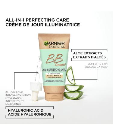 Garnier BB Cream Classic with Hyaluronic Acid + Aloe Vera 5-in-1 Skin Perfector SkinActive Light/Medium - 50ml 50 ml (Pack of 1) Beige - Buy Online on GoSupps.com