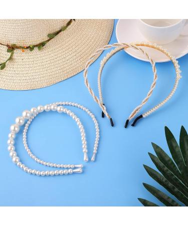 Lusofie 4Pcs White Pearl Headbands - Bridal Wedding Hair Hoop Accessories - Buy Online on GoSupps.com