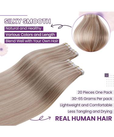 LAAVOO Tape In Extensions - Real Hair Blond 40cm | Remy Tape Extensions #P18/613 | 50g 20PCs - Buy Online on GoSupps.com