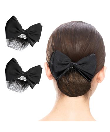 Beaupretty 2 Pieces Hair Snood Net Barrette Mesh Clip Elastic Butterfly Bun Bow Headdress for Lady Women Dance Office (Black) 2 Count (Pack of 1)