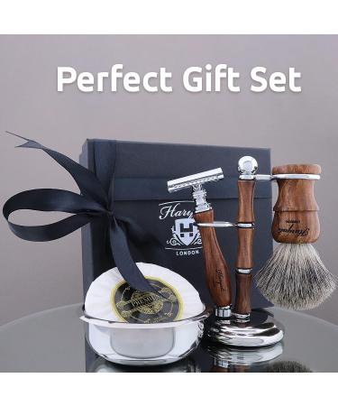 Haryali London 5 Piece Wooden Shaving Set | Double Edge Safety Razor & Badger Hair Brush | Premium Shaving Kit for Men - Buy Online on GoSupps.com