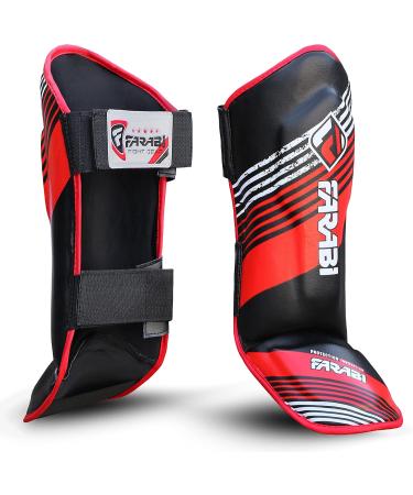 Farabi Sports Kids Kickboxing Shin Guards - MMA Schienbeinschoner for Boxing Muay Thai Karate Taekwondo - Black/Red - Buy Online on GoSupps.com
