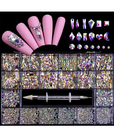 Nail Art Rhinestones 13 Styles Colorful Nail Glitter Glass Jewels Diamonds for Nail Decoration Make-up DIY Clothing Phone Decor Nail DIY Glass Decoration with Rhinestone Picker